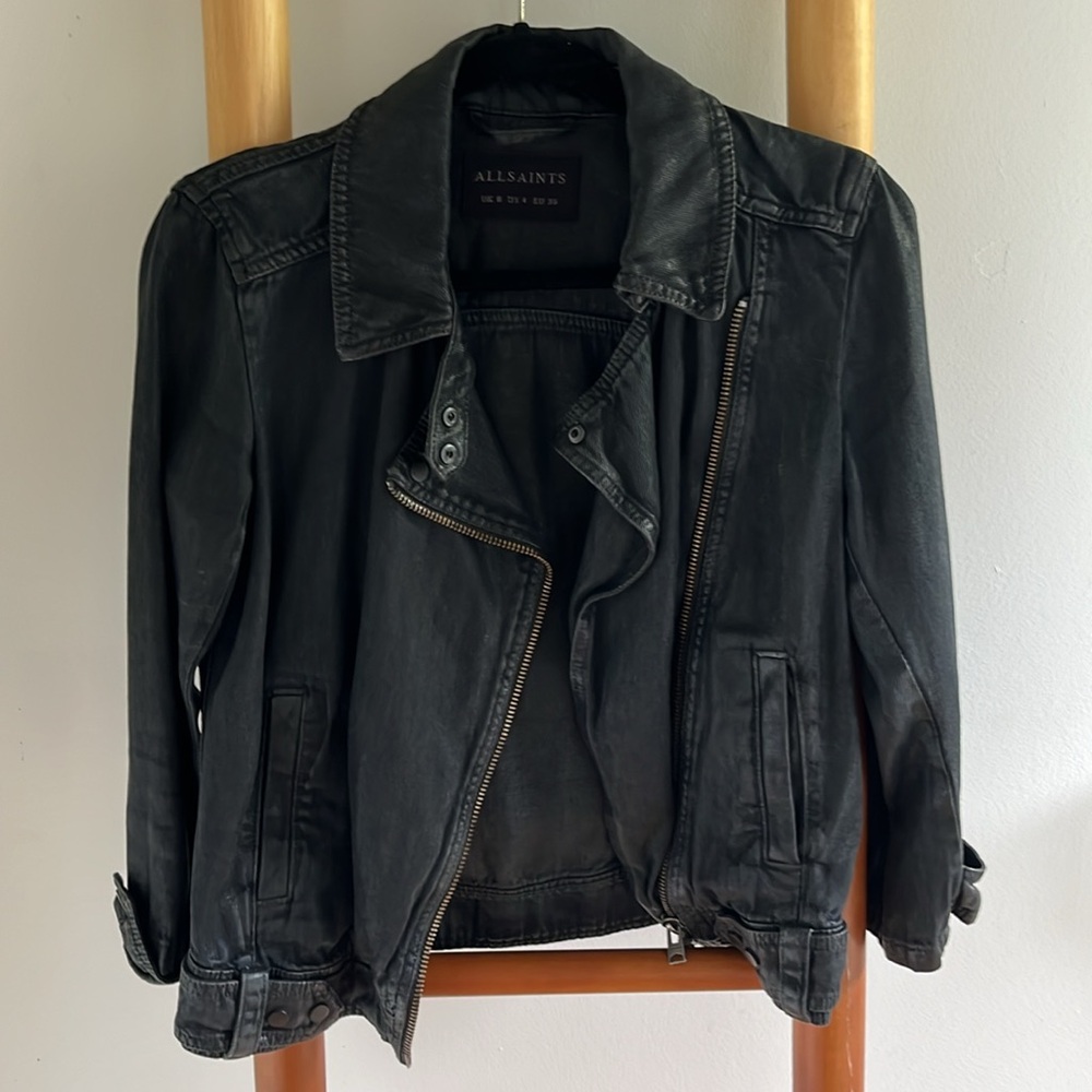 All Saints Waxed Denim moto jacket